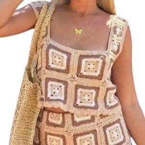 Show Me Your Mumu Virgo Crop Top Granny Knit Square Crop Top Size Small Crochet